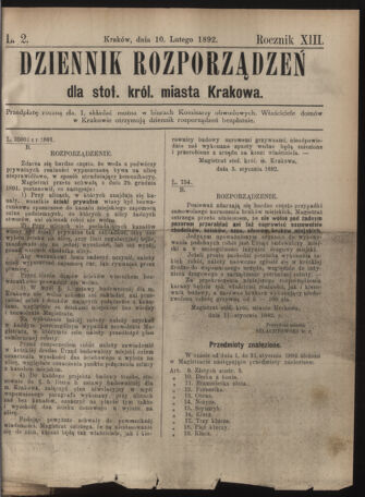 Dziennik rozporzaden dla stol. krol. m. Krakowa 18920210 Seite: 1