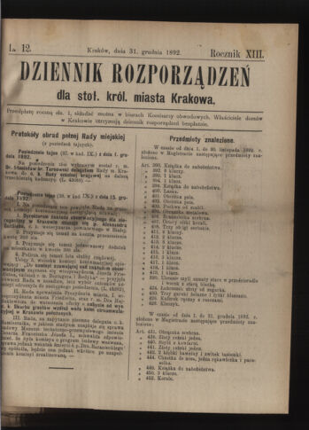 Dziennik rozporzaden dla stol. krol. m. Krakowa