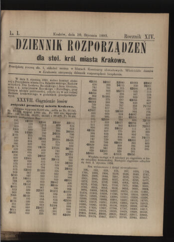 Dziennik rozporzaden dla stol. krol. m. Krakowa 18930110 Seite: 1