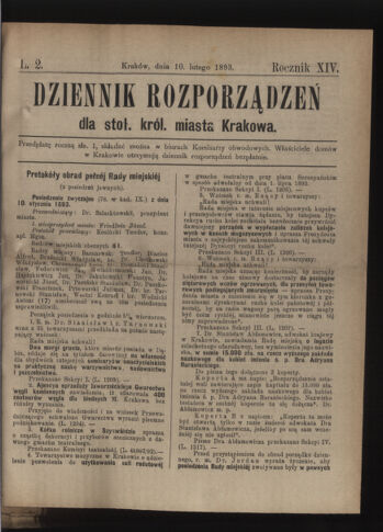 Dziennik rozporzaden dla stol. krol. m. Krakowa 18930210 Seite: 1