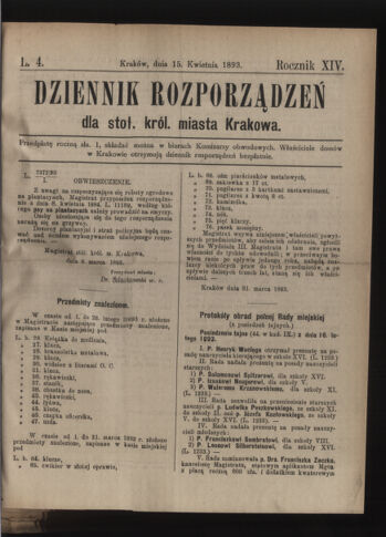 Dziennik rozporzaden dla stol. krol. m. Krakowa 18930415 Seite: 1