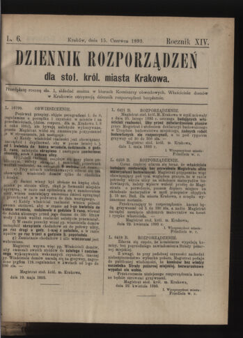 Dziennik rozporzaden dla stol. krol. m. Krakowa 18930615 Seite: 1