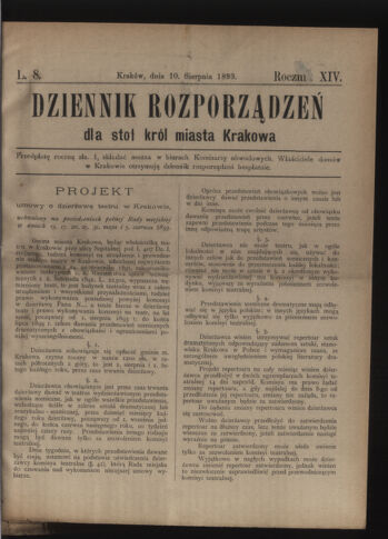 Dziennik rozporzaden dla stol. krol. m. Krakowa 18930810 Seite: 1