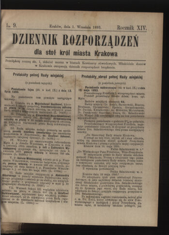 Dziennik rozporzaden dla stol. krol. m. Krakowa 18930901 Seite: 1