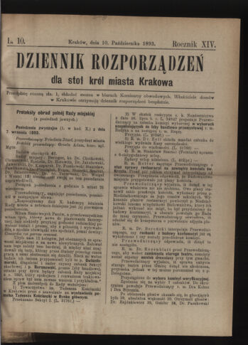 Dziennik rozporzaden dla stol. krol. m. Krakowa 18931010 Seite: 1