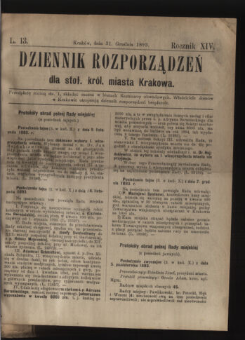 Dziennik rozporzaden dla stol. krol. m. Krakowa 18931231 Seite: 1