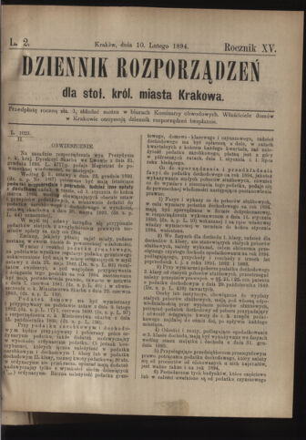 Dziennik rozporzaden dla stol. krol. m. Krakowa 18940210 Seite: 1