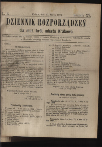 Dziennik rozporzaden dla stol. krol. m. Krakowa 18940310 Seite: 1