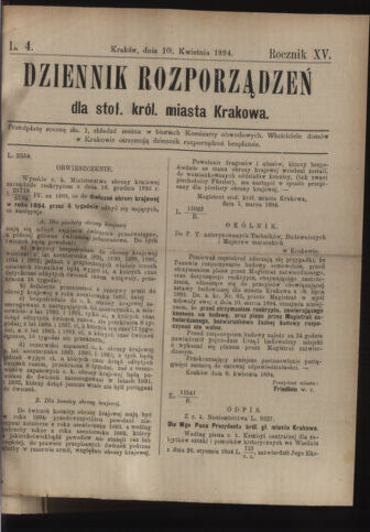 Dziennik rozporzaden dla stol. krol. m. Krakowa 18940410 Seite: 1