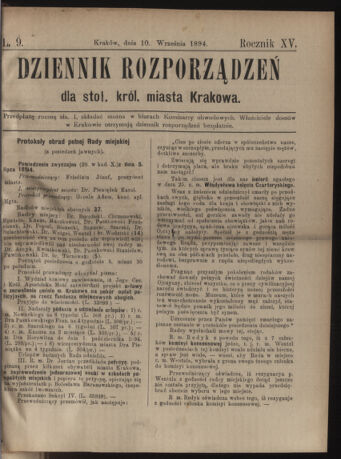 Dziennik rozporzaden dla stol. krol. m. Krakowa 18940910 Seite: 1