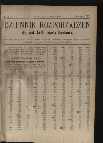 Dziennik rozporzaden dla stol. krol. m. Krakowa 18950210 Seite: 1