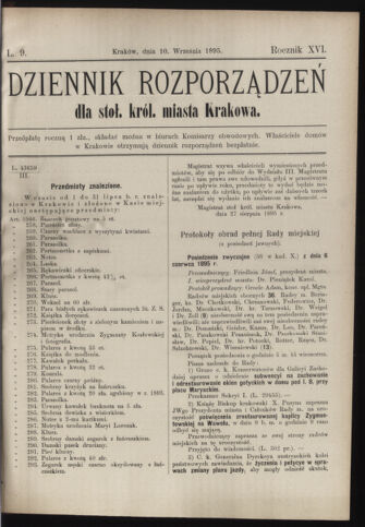 Dziennik rozporzaden dla stol. krol. m. Krakowa 18950910 Seite: 1