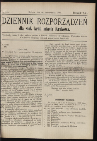 Dziennik rozporzaden dla stol. krol. m. Krakowa 18951010 Seite: 1