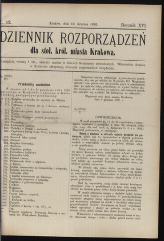 Dziennik rozporzaden dla stol. krol. m. Krakowa 18951210 Seite: 1