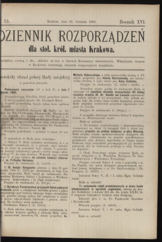 Dziennik rozporzaden dla stol. krol. m. Krakowa 18951231 Seite: 1