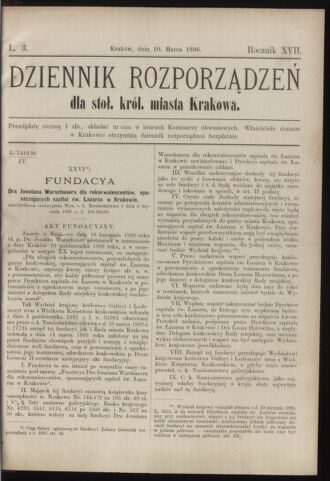 Dziennik rozporzaden dla stol. krol. m. Krakowa 18960310 Seite: 1