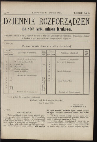 Dziennik rozporzaden dla stol. krol. m. Krakowa 18960410 Seite: 1