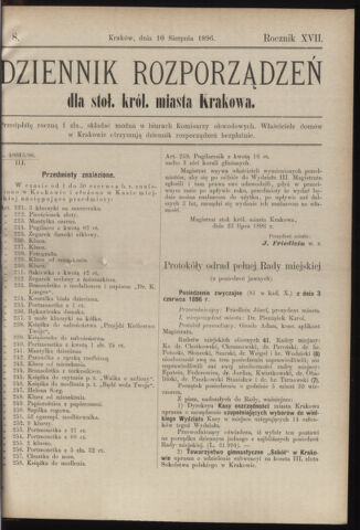 Dziennik rozporzaden dla stol. krol. m. Krakowa 18960810 Seite: 1