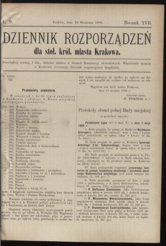 Dziennik rozporzaden dla stol. krol. m. Krakowa 18960910 Seite: 1