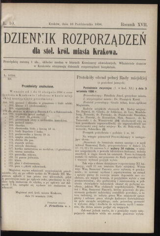 Dziennik rozporzaden dla stol. krol. m. Krakowa 18961010 Seite: 1