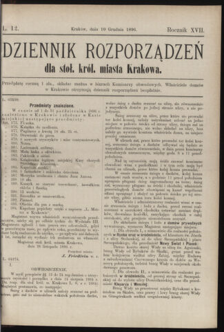 Dziennik rozporzaden dla stol. krol. m. Krakowa 18961210 Seite: 1