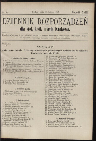 Dziennik rozporzaden dla stol. krol. m. Krakowa 18970210 Seite: 1