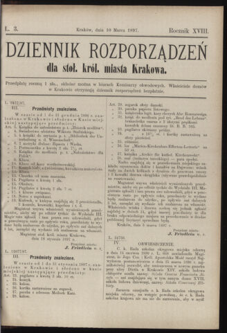 Dziennik rozporzaden dla stol. krol. m. Krakowa 18970310 Seite: 1