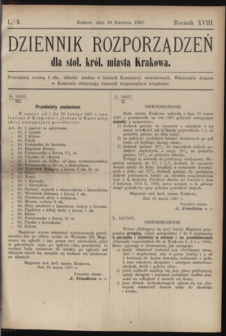 Dziennik rozporzaden dla stol. krol. m. Krakowa 18970410 Seite: 1