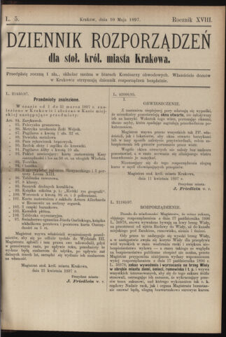 Dziennik rozporzaden dla stol. krol. m. Krakowa 18970510 Seite: 1