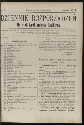 Dziennik rozporzaden dla stol. krol. m. Krakowa 18970810 Seite: 1