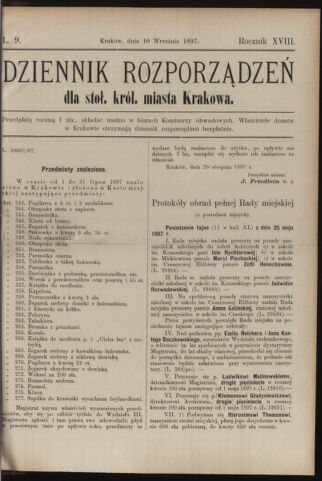 Dziennik rozporzaden dla stol. krol. m. Krakowa 18970910 Seite: 1