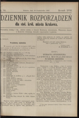 Dziennik rozporzaden dla stol. krol. m. Krakowa 18971010 Seite: 1