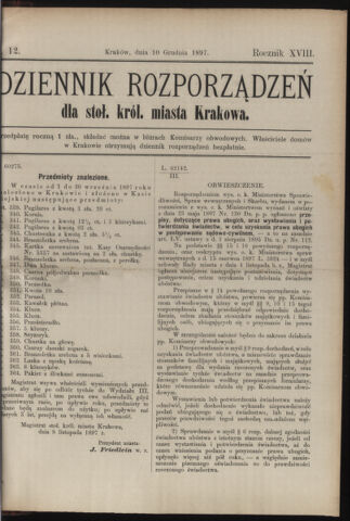 Dziennik rozporzaden dla stol. krol. m. Krakowa 18971210 Seite: 1