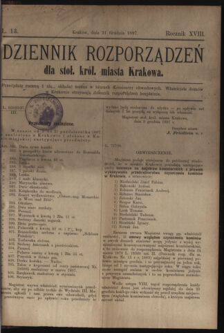 Dziennik rozporzaden dla stol. krol. m. Krakowa 18971231 Seite: 1