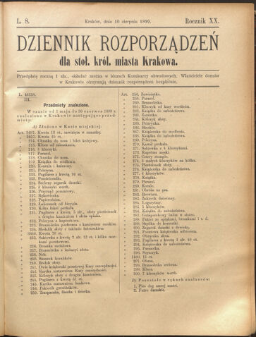 Dziennik rozporzaden dla stol. krol. m. Krakowa 18990810 Seite: 1