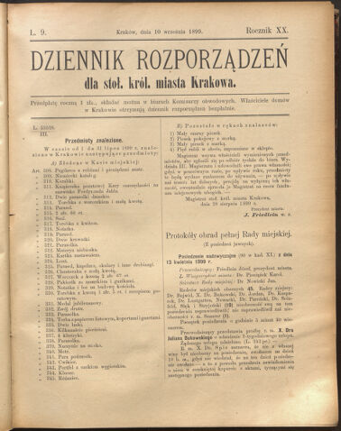 Dziennik rozporzaden dla stol. krol. m. Krakowa 18990910 Seite: 1