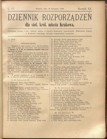 Dziennik rozporzaden dla stol. krol. m. Krakowa 18991110 Seite: 1