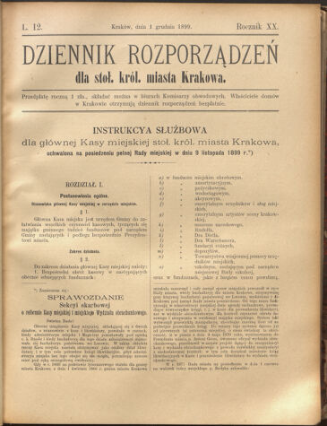 Dziennik rozporzaden dla stol. krol. m. Krakowa 18991201 Seite: 1