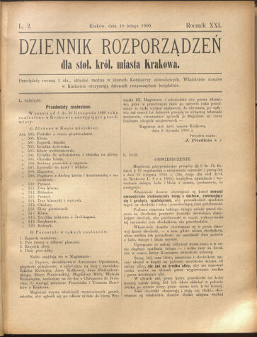 Dziennik rozporzaden dla stol. krol. m. Krakowa 19000210 Seite: 1