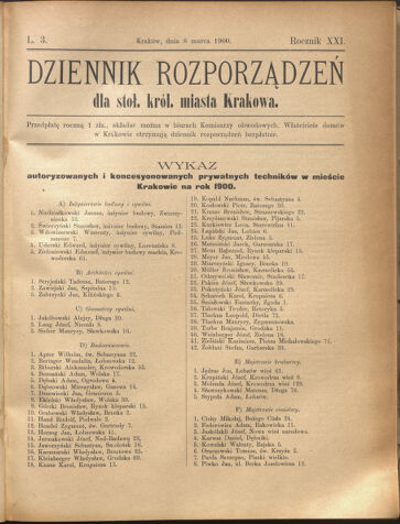 Dziennik rozporzaden dla stol. krol. m. Krakowa 19000308 Seite: 1