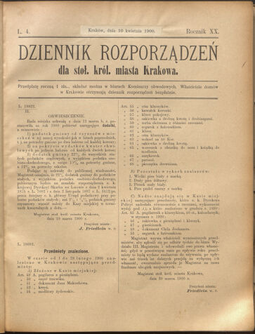 Dziennik rozporzaden dla stol. krol. m. Krakowa 19000410 Seite: 1