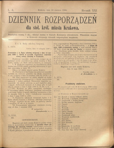 Dziennik rozporzaden dla stol. krol. m. Krakowa 19000610 Seite: 1