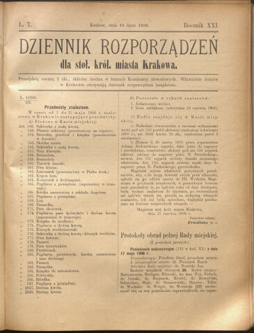 Dziennik rozporzaden dla stol. krol. m. Krakowa 19000710 Seite: 1