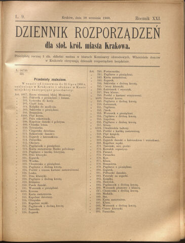 Dziennik rozporzaden dla stol. krol. m. Krakowa 19000910 Seite: 1