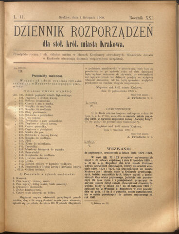 Dziennik rozporzaden dla stol. krol. m. Krakowa 19001101 Seite: 1