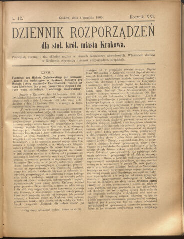 Dziennik rozporzaden dla stol. krol. m. Krakowa 19001201 Seite: 1