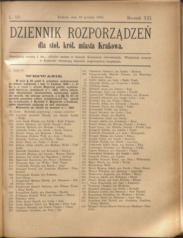 Dziennik rozporzaden dla stol. krol. m. Krakowa 19001210 Seite: 1