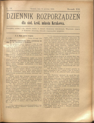 Dziennik rozporzaden dla stol. krol. m. Krakowa 19001231 Seite: 1