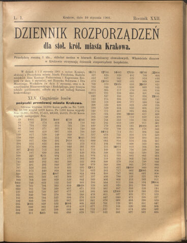 Dziennik rozporzaden dla stol. krol. m. Krakowa 19010110 Seite: 1