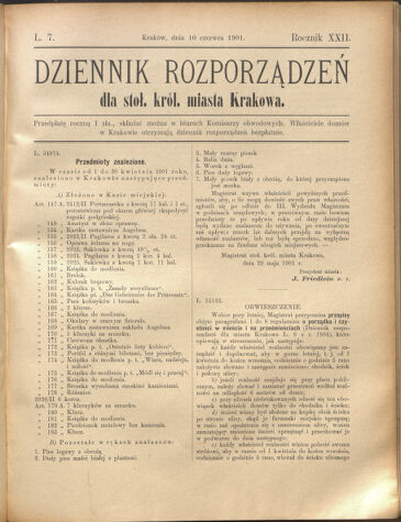 Dziennik rozporzaden dla stol. krol. m. Krakowa 19010610 Seite: 1